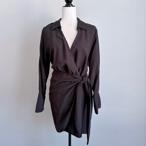 H&M Wrap Dress Mini Deep V Black Cocktail Party Date Night Size Small
